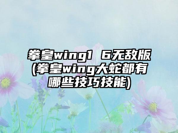 拳皇wing1 6无敌版(拳皇wing大蛇都有哪些技巧技能)